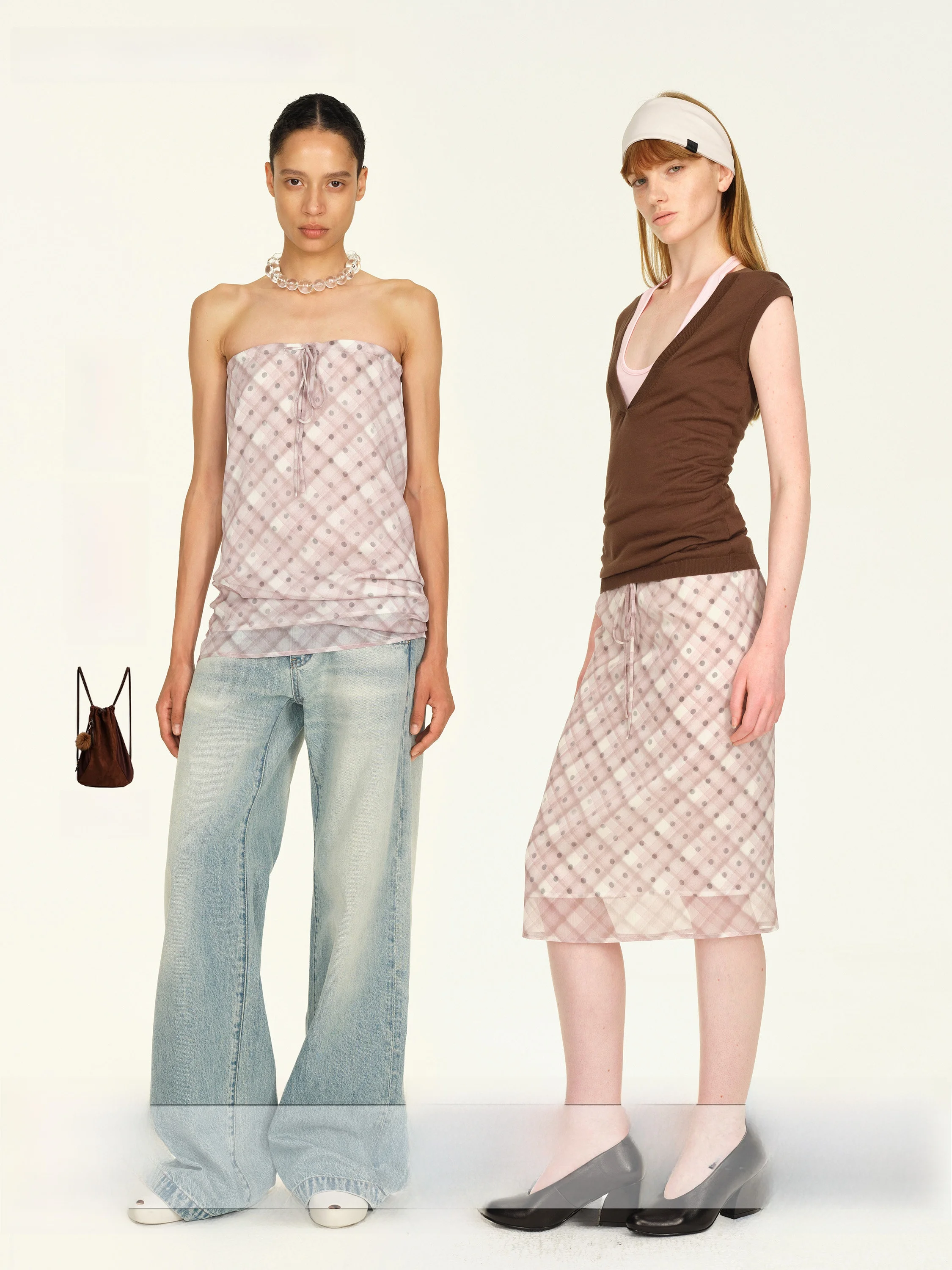 

True by Nature Plaid Skirt with Drawstring Crop Top Two-Way Wear Design Casual Straight Leg Pants for Women