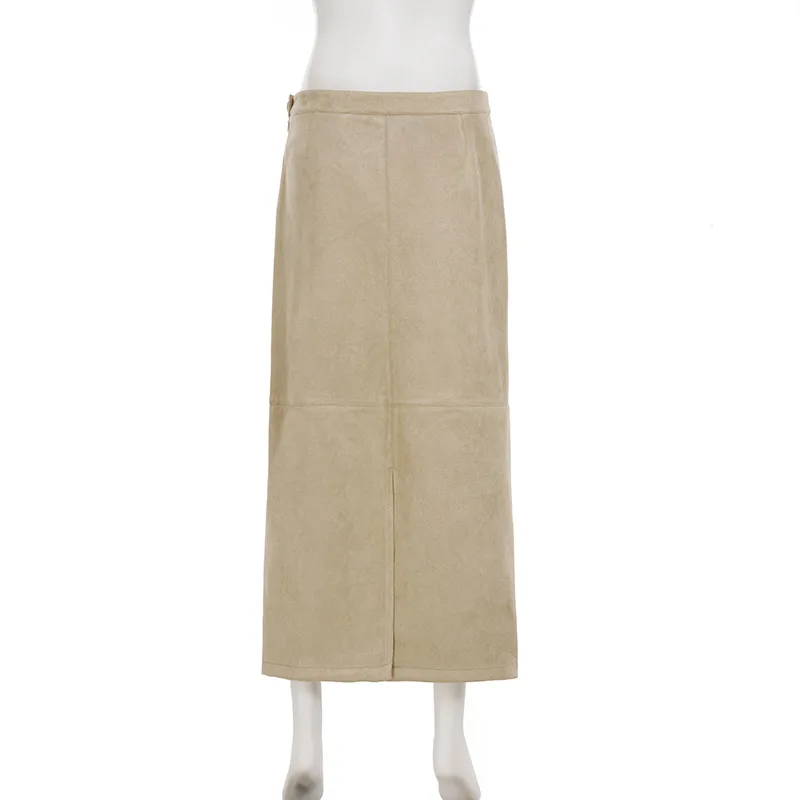 Zimowa Spódnica z Wysokim Stanem w Stylu Spice Girl Retro, Aksamitna, z Rozcięciem z Tyłu, Prosta, Długa, w Jednolitym Kolorze, Damska