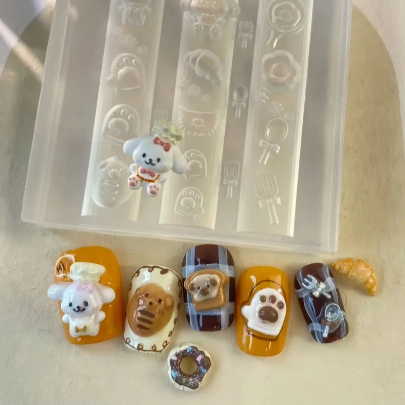 1 szt. Urocza silikonowa forma do zdobienia paznokci, kuchenna forma do ciast, lodów, widelców, łyżek, deserów, forma do dekoracji paznokci 3D z motywem zwierząt - mały miś, pies.