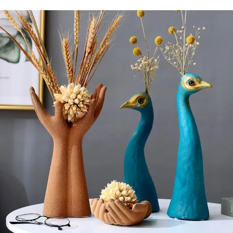 

Ceramic Flower Vase Peacock Decoration Arrangement Dried Vases Hand Model Ornaments Home Decorative Crafts