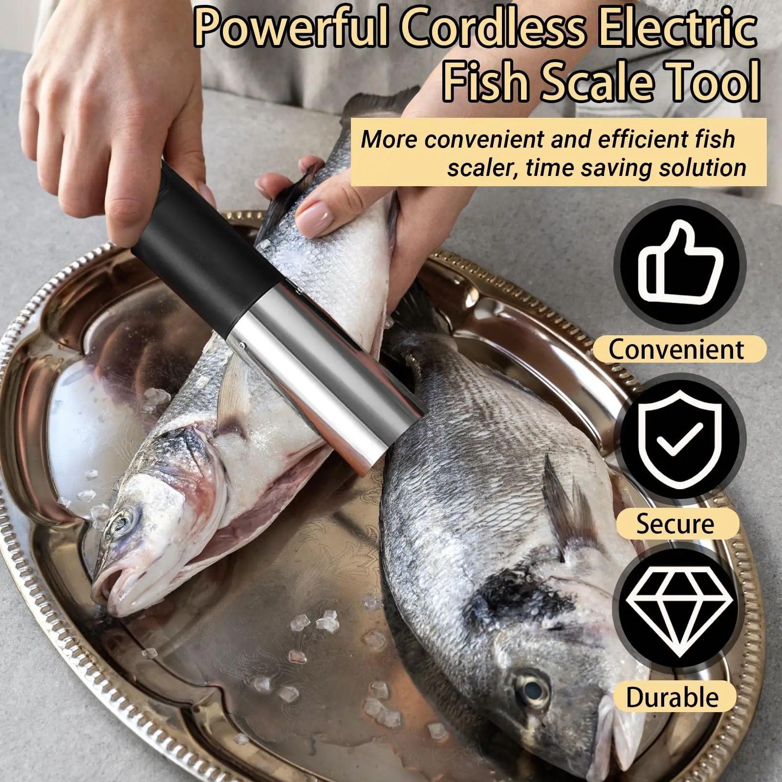 Electric Fish Scaler Remover with Stainless Steel Roller Blade, Built-In Rechargeable Battery, Fish Descaler Tool.