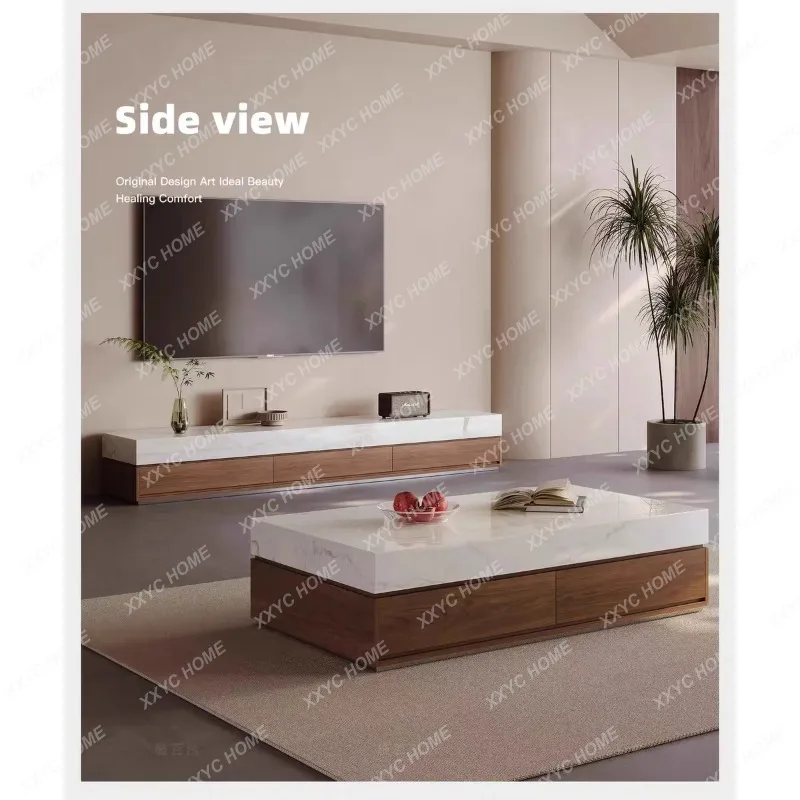 XX New walnut 1.4 meters coffee table TV cabinet 2.2 meters high-end marble living room home generous coffee table