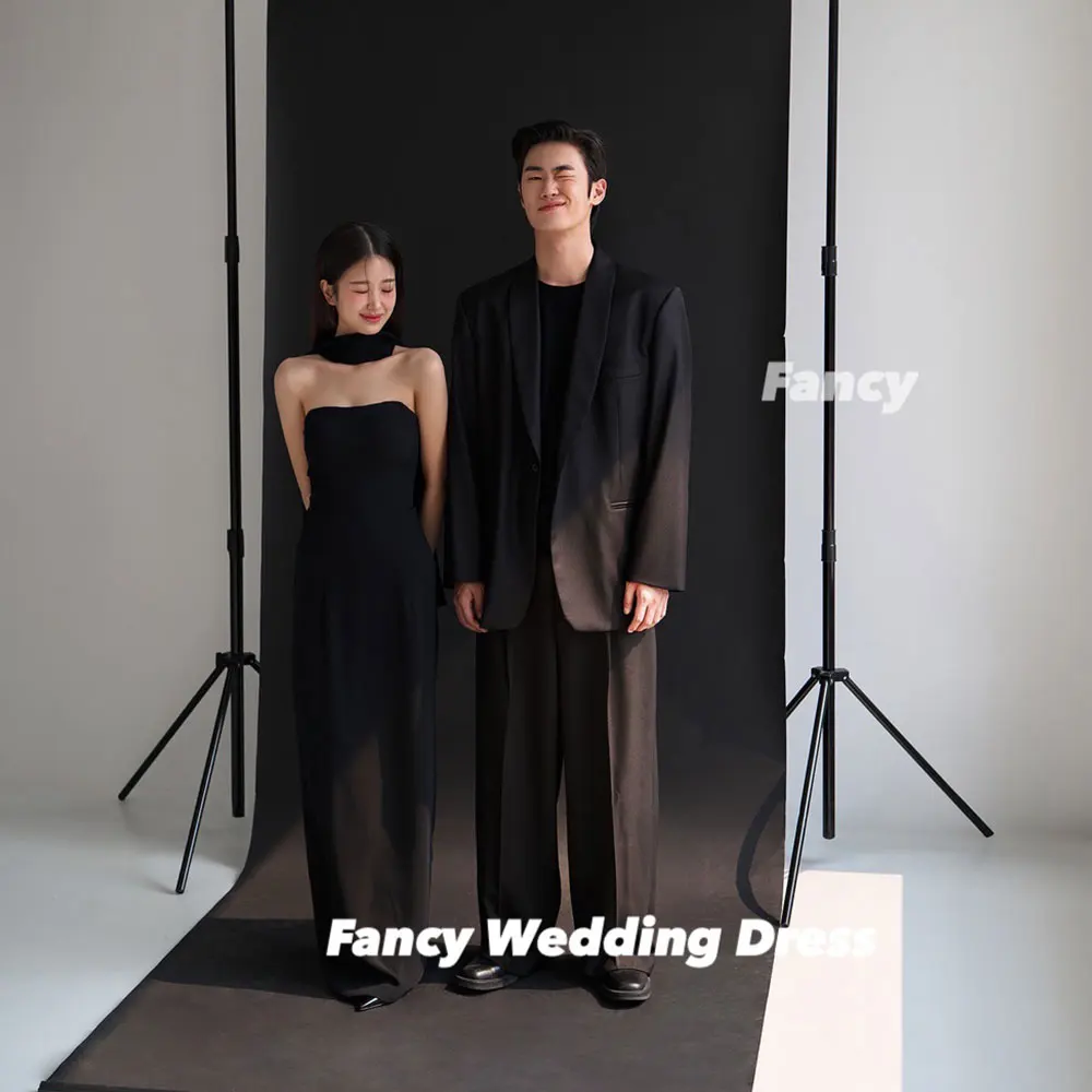 Fancy Simple Strapless Korea Evening Dress A Line Elastic Satin Ball Gown Sleeveless Formal Occasion Dresses Customized