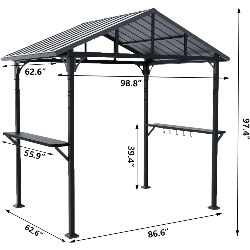 Outdoor Metal BBQ Gazebo with Triangular Roof, Drainage Holes, and 2 Side Shelves for Backyard Grilling
