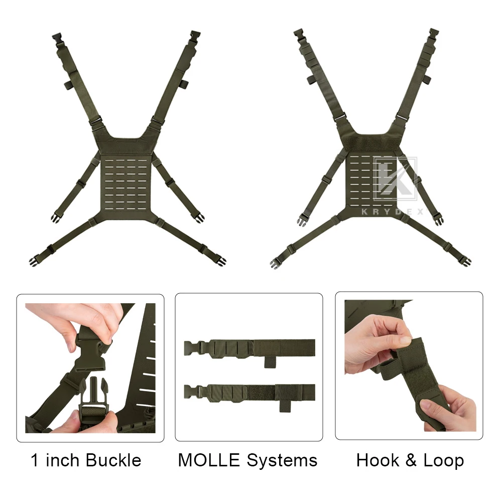 KRYDEX Tactical Chest Rig Shoulder Strap with Back MOLLE Panel Hunting Airsoft Accessories