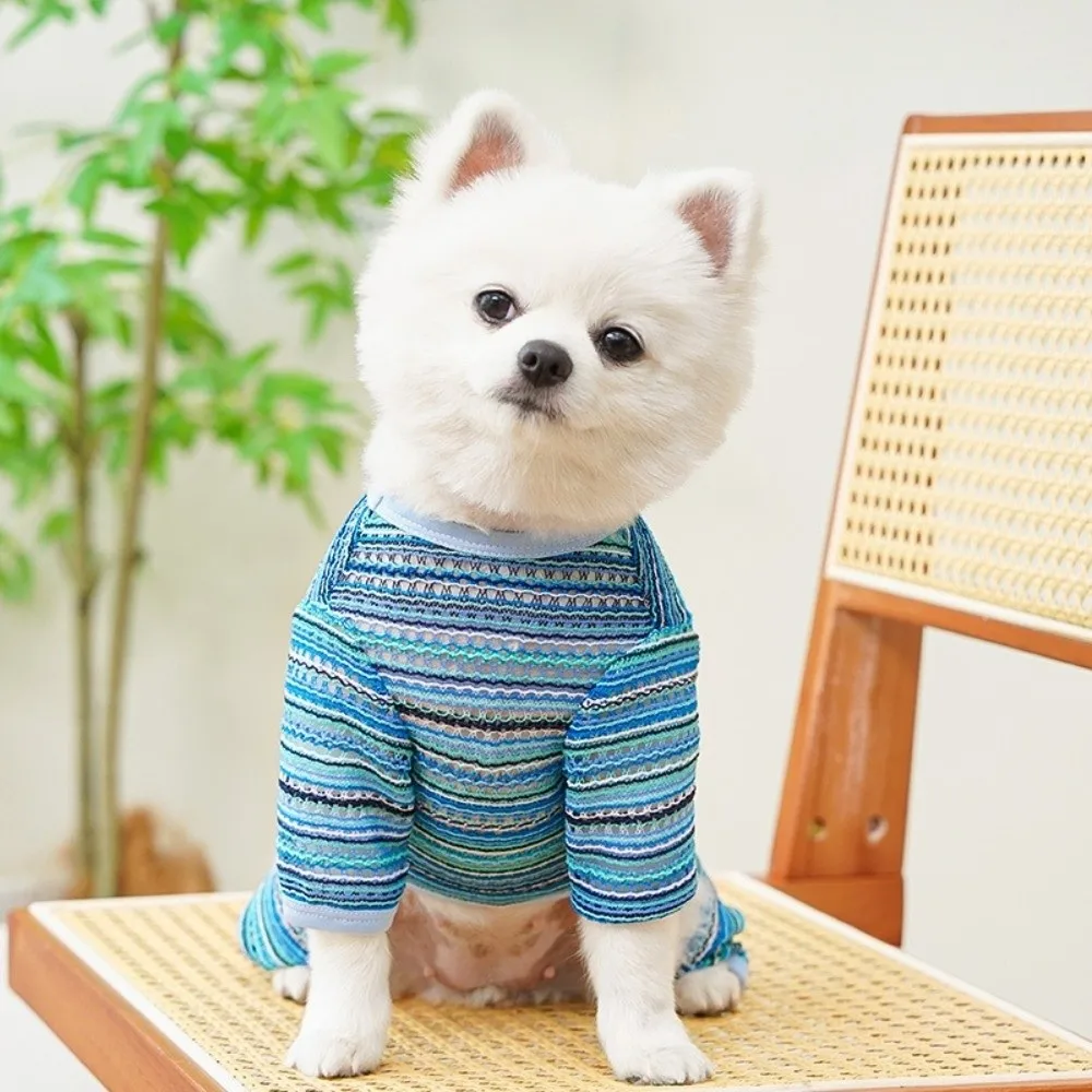 

Colorful Stripes Dog Sun Protection Clothes Breathable Mesh Soft Fabric Dog Cooling Jumpsuit Thin With D-Ring Puppy Rompers