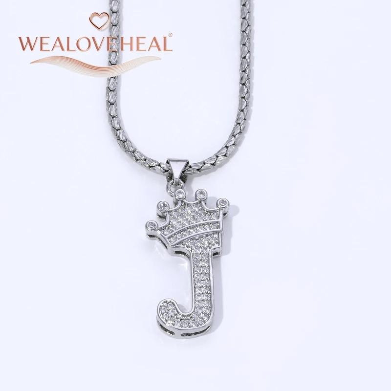 Rhodiumbeschichtete A-Z-Kronen-Initialen-Halskette, Iced Out CZ 26 Buchstaben-Anhängerkette 50 cm, personalisiertes Hip-Hop-Schmuckgeschenk für Sie und Ihn – Detail 28