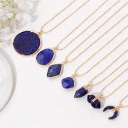 Natural Lapis Lazuli Stone Charm Necklace Irregular Blue Stone Gem Necklace Gold Color Chain Choker Jewelry Gift For Women Girls