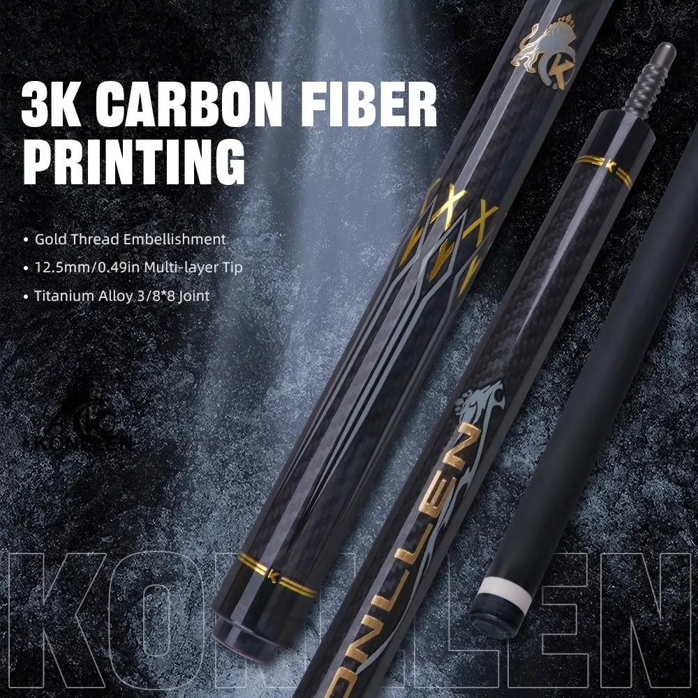 

Billiard KL-3K Carbon Fiber Pool Cue Stick 12.2mm Tip 3*8/8 Uniloc Joint Pin Professional Low Deflection Stick Kit