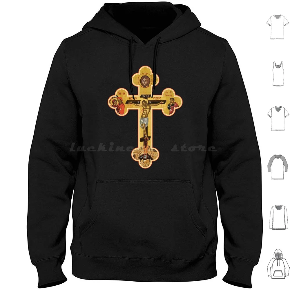 Orthodox Cross Icon Hoodie cotton Long Sleeve Icon Christian Orthodox Byzantine Icon Religious Jesus Catholic Bible Verse