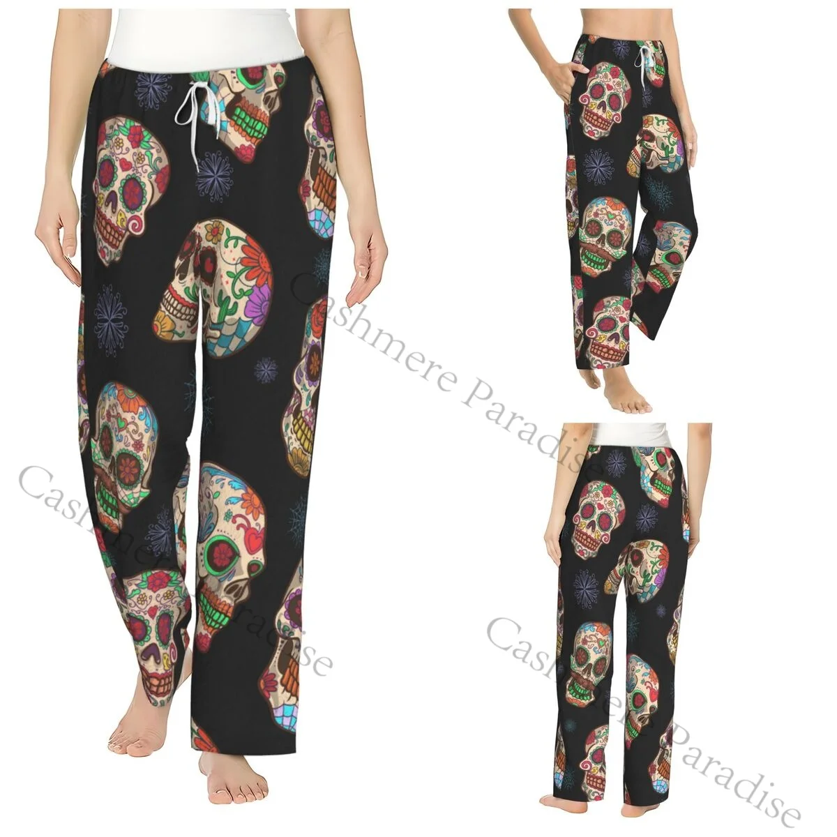 

Sugar Skull Mexican Flower Warm Women Pajama Pants Flannel Sleep Bottoms Soft Fleece Loungewear