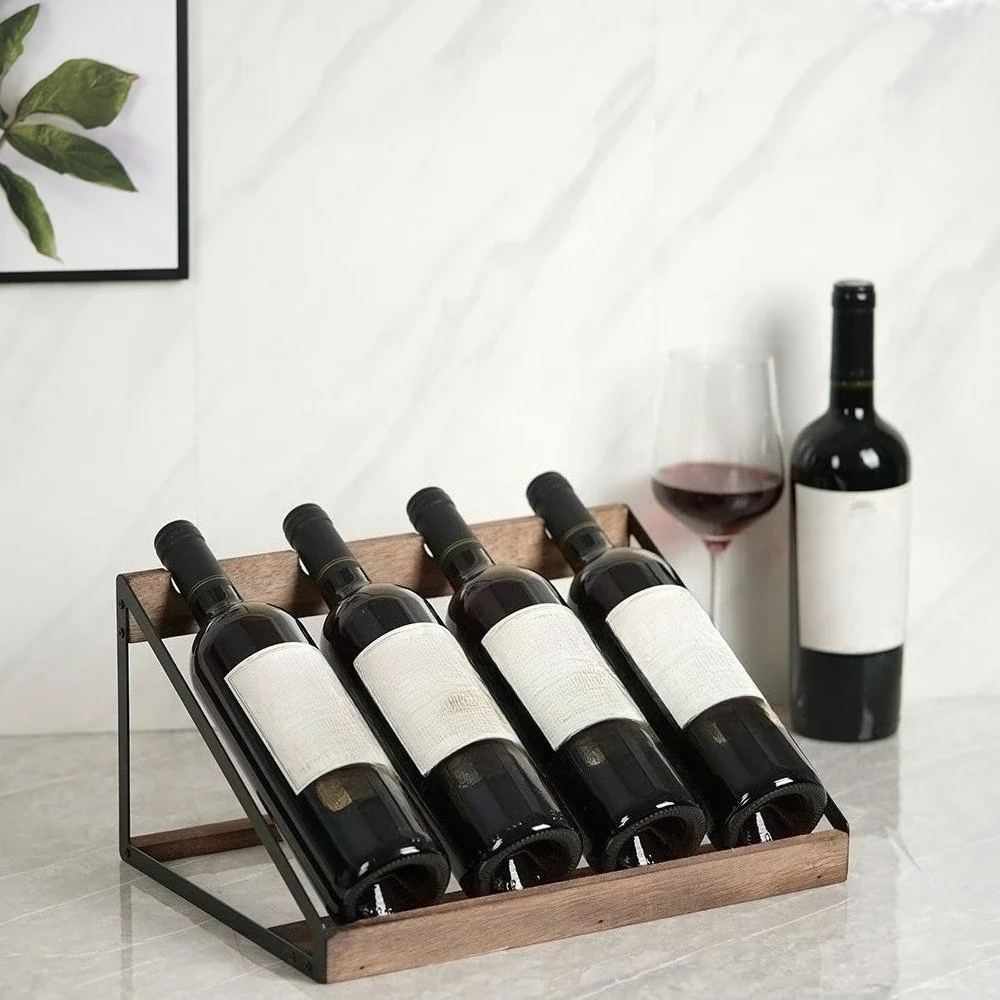 2025 New Trapezoidal Wine Rack with 4 Bottles of Wine Placed Diagonally, Red Wine Wooden Rack Display Stand, Home Retro