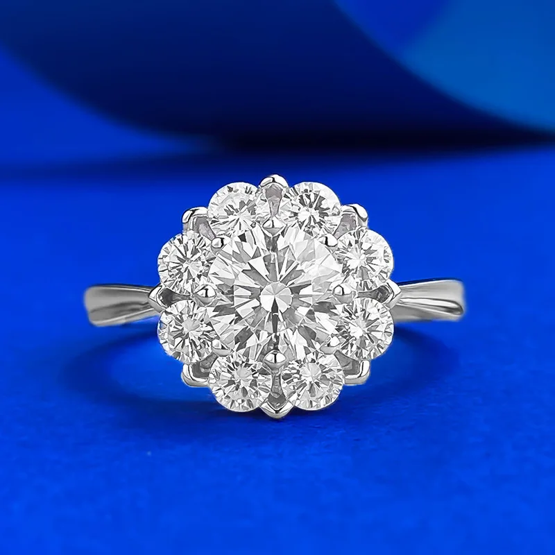 

CKT Flower Lady Lab Moissanite Diamond Ring 100% Real 925 Sterling Silver Party Wedding Band Rings for Women Engagement Jewelry
