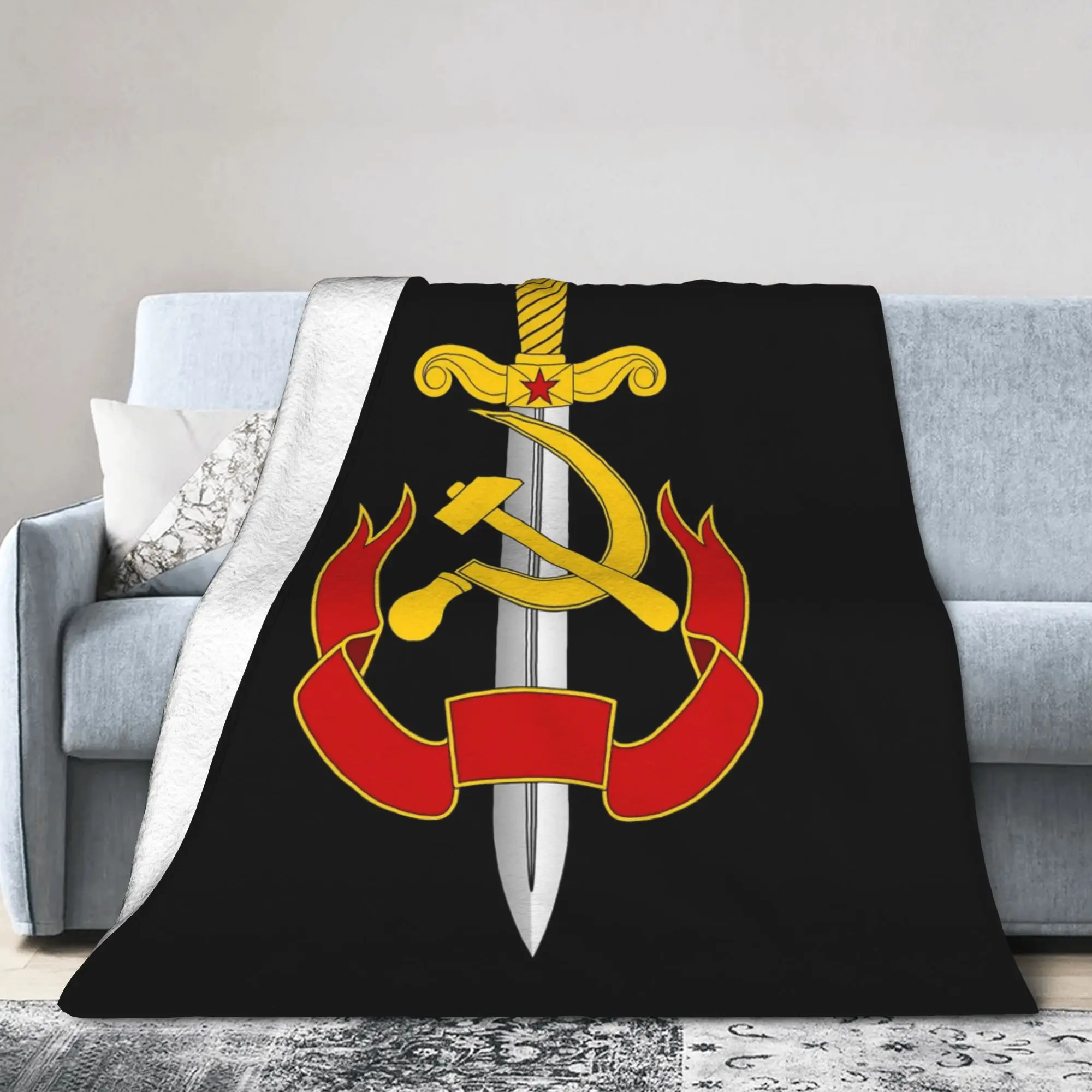 USSR Soviet Union Russian CCCP Flannel Throw Blankets Hammer Sickle Rug Piece Knitted Blanket Ultra-Soft Multi-function Throws