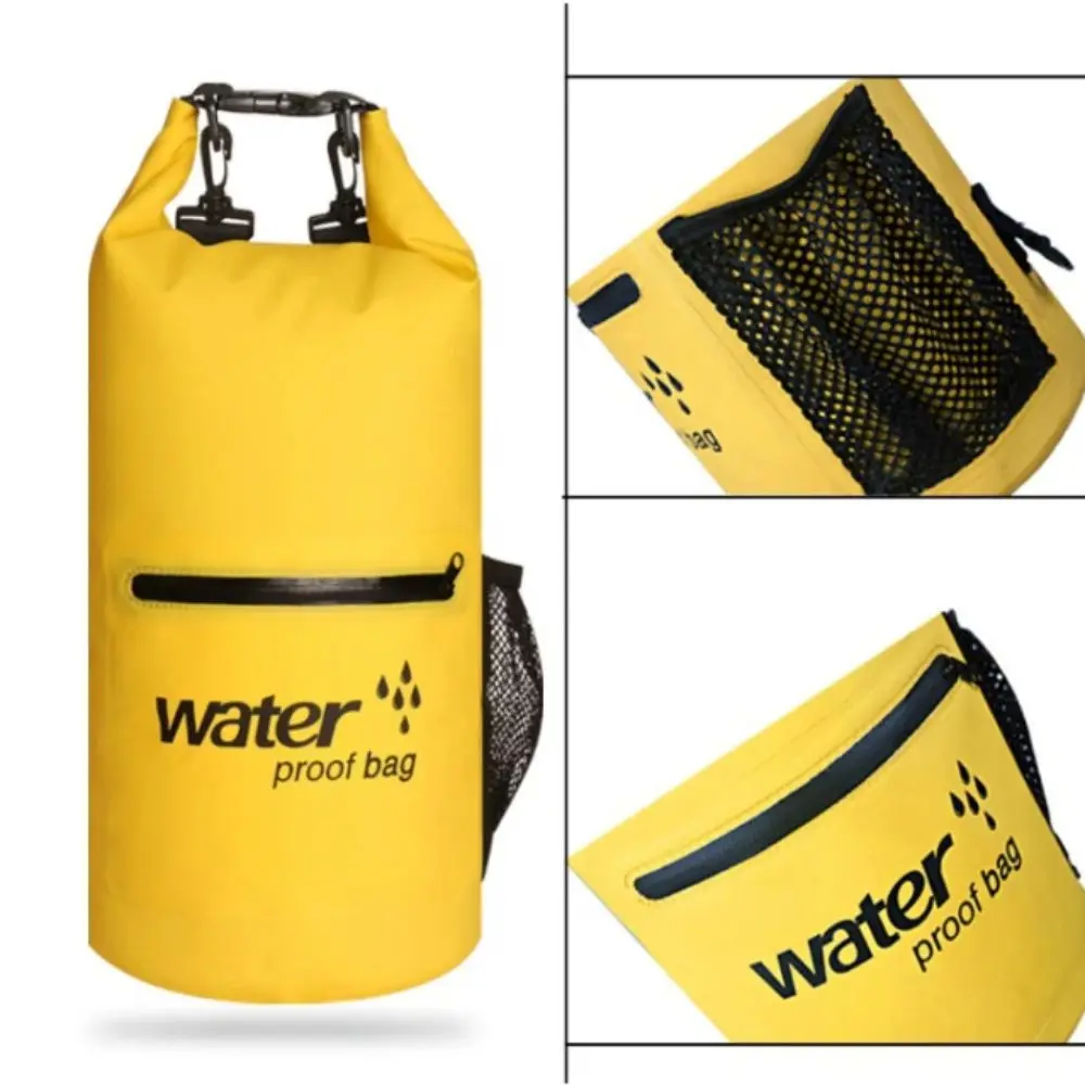 

Zipper Pocket Waterproof Dry Bag Mesh Pocket Roll-Top Closure Roll Top Sack Waterproof Design Thickened Material