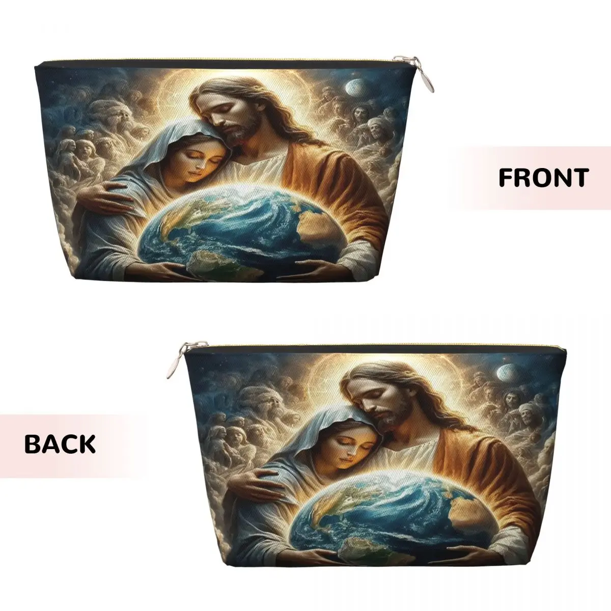 Custom Jesus And The Virgin Embrace The Earth Cosmetic Bag Women Kawaii Large Capacity Makeup Case Beauty Storage Toiletry Bags