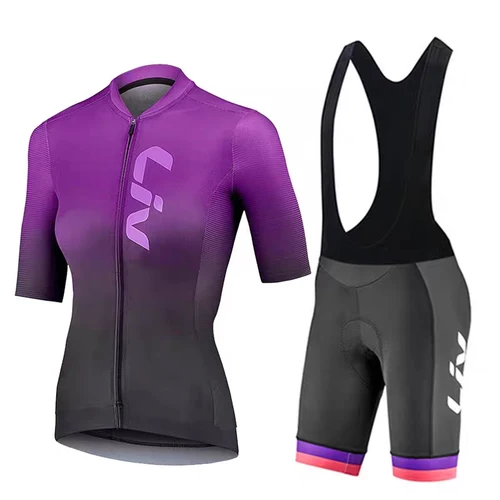 Imagen 2 del producto LIV-Camiseta de ciclismo de verano para mujer, conjunto de traje de ciclismo de alta elasticidad, transpirable, de secado rápido, con pechera para bicicleta de carretera