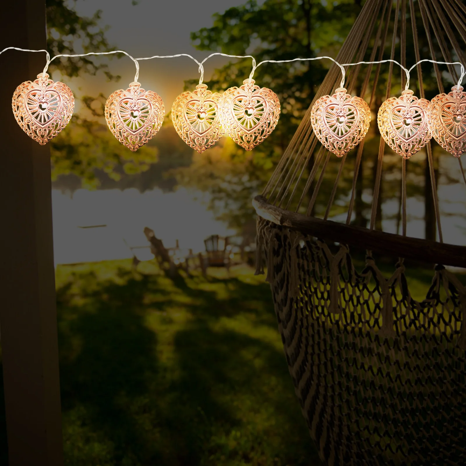 

1Set Retro Heart Shape String Lights Iron Romantic LED Lamp Room Decor Soft Lighting for Valentine Bedroom Bar Hotel Decorative