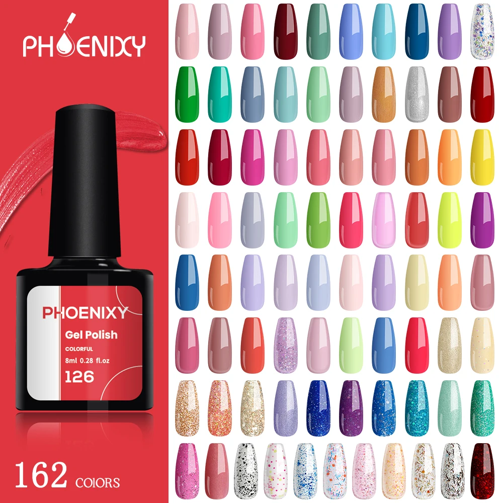 Phoenixy 8Ml Gel Nagellak Semi-Permanente Gellak 162 Kleuren Weken Van Led Uv-Gel Nagellakken Basale Top Coat Nail Art Gel