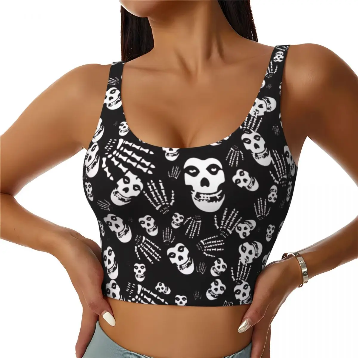 

Изготовленные на заказ укороченные майки Misfits Skulls для тренировок, женские спортивные бюстгальтеры для бега