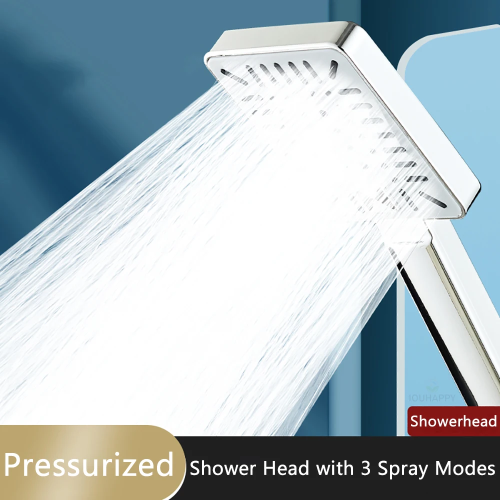 High Pressure Handheld Shower Head,3 Spray Modes Large Square Pressurized Nozzle for Hotel Household Bathroom Shower Accessory