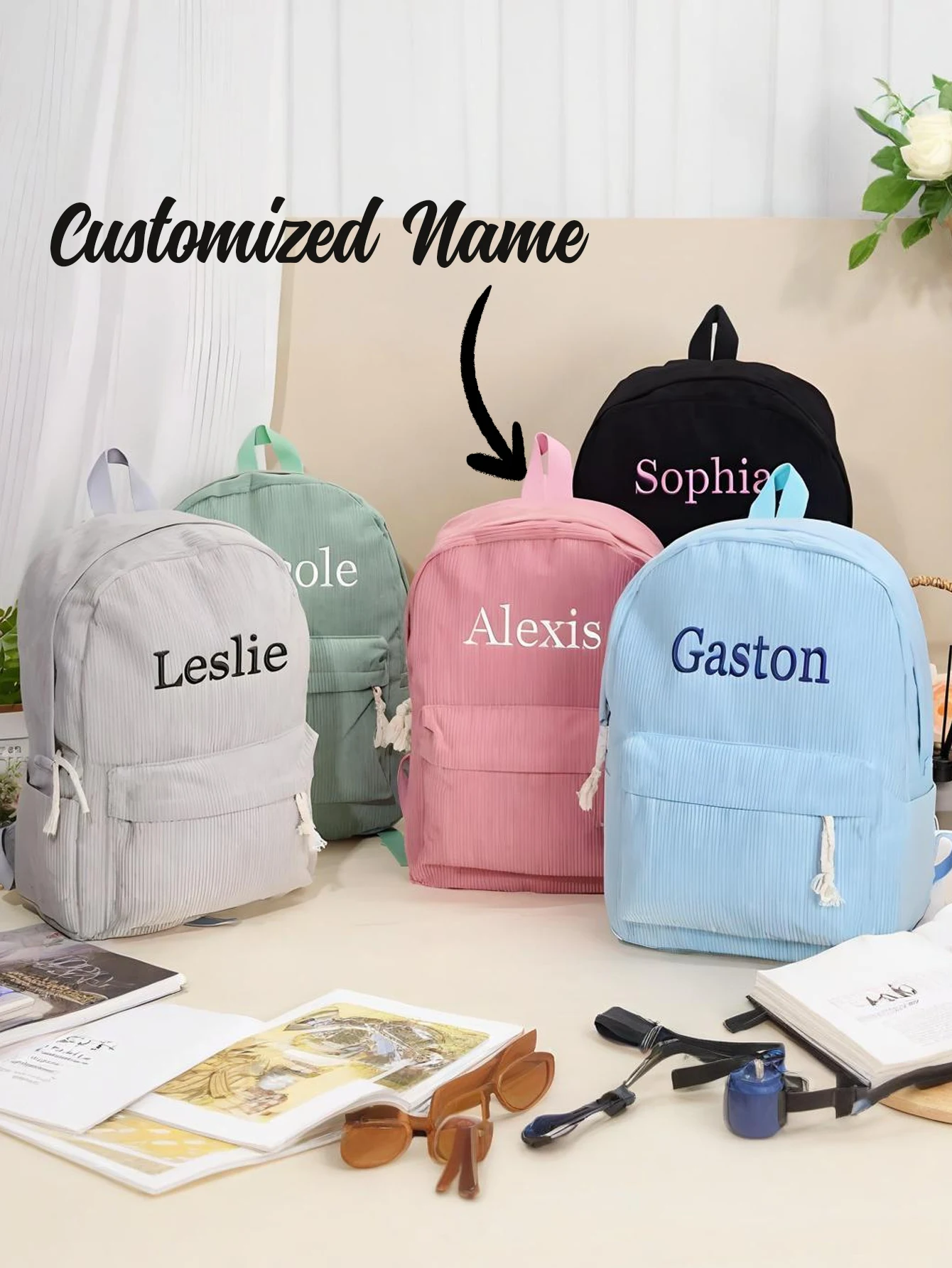 

Corduroy large capacity backpack, college style backpack, women's backpack, multi-functional storage bag for outdoor travel