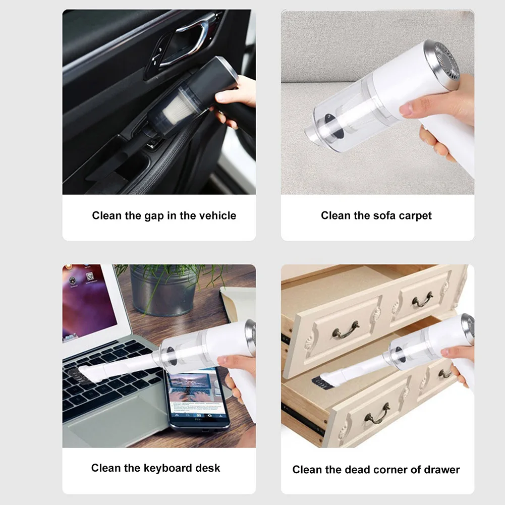 Aspirador de mano para coche de 120W, recargable por USB, 6000rpm, Mini aspirador multifuncional para el hogar y la Oficina