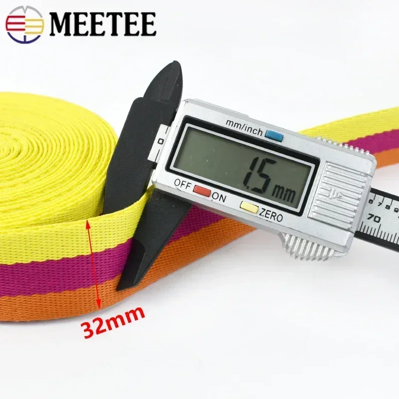 Meetee 2/5/10M 32mm 1.5mm Thick Polyester Webbing Tape Backpack Shoulder Strap Decor Striped Ribbon Band DIY Sewing Accessories