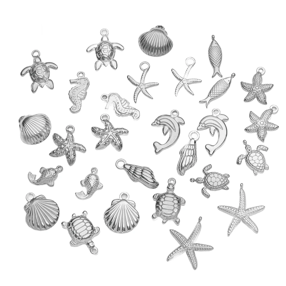 10pcs Stainless Steel Summer Beach Charms Starfish Seashell Conch Pendants for DIY Bracelet Necklace Earrings Jewelry Making - view 3