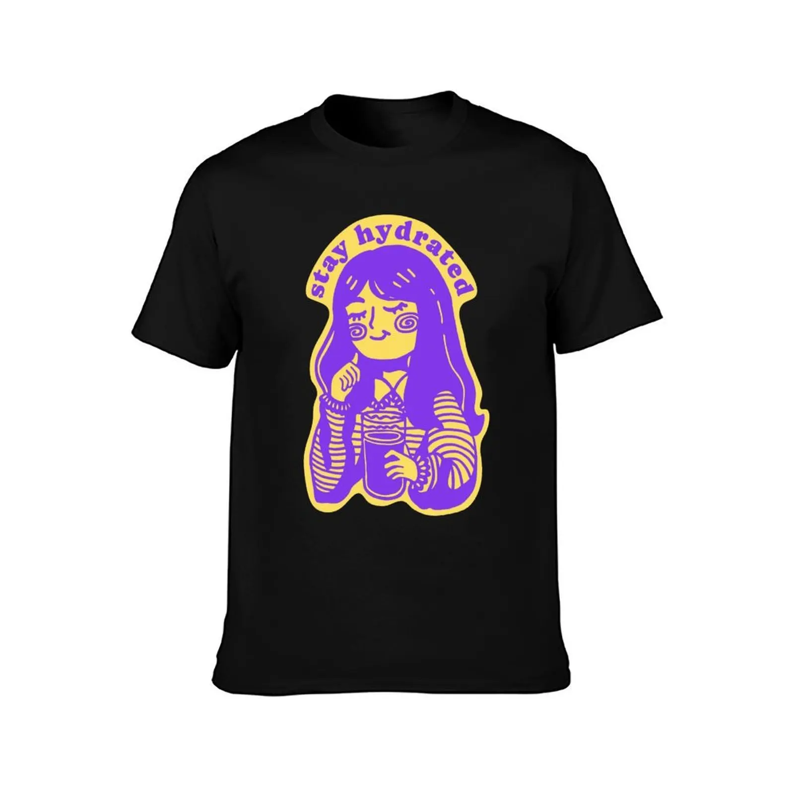 stay hydrated, violet T-Shirt, Summer Casual Cotton Tee, Oversized Streetwear Tops, Vintage Graphic Print, Unisex Men Women