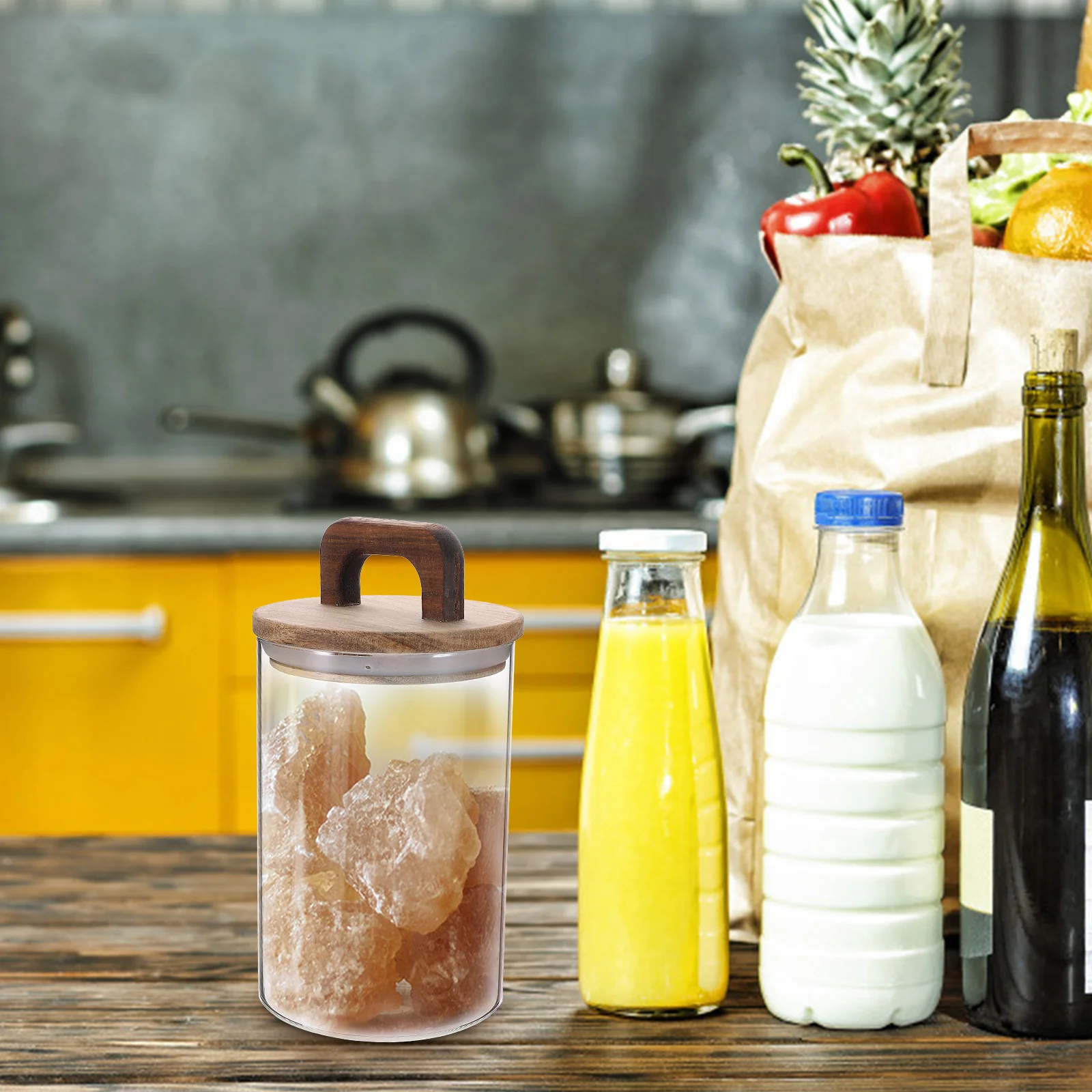

Solid Wood Handle Glass Storage Jars 700ML Airtight Containers Kitchen Grains Coffee Tea Sugar Spice Wide Mouth Easy Clean