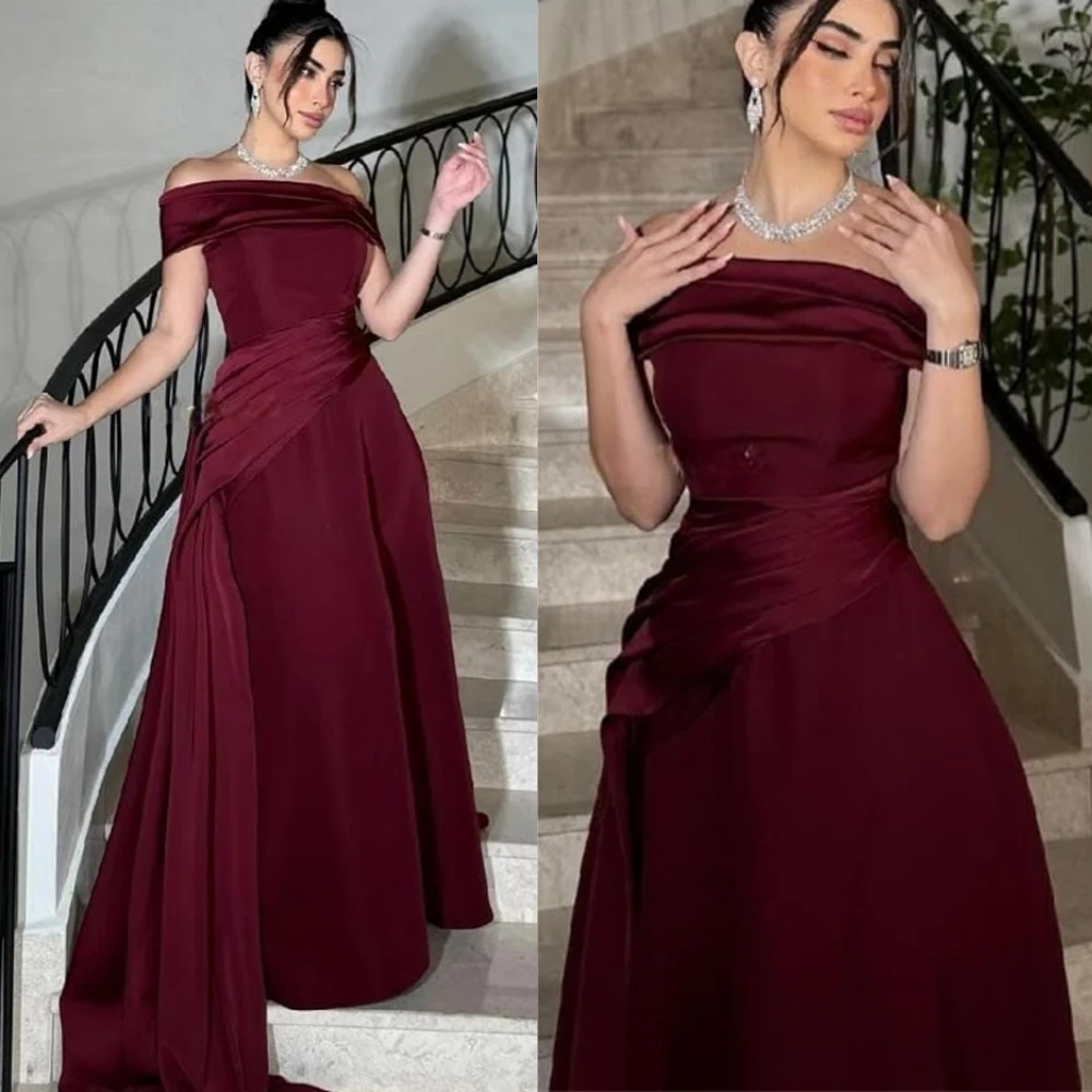 تخصيص رائعة الساتان ألف خط مساء اللباس رشيقة قارب الرقبة فساتين حفلة موسيقية الأزياء لوحة قطار فساتين المناسبات الخاصة