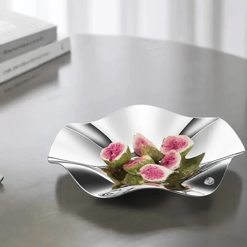 Luxury Stainless Steel Wave Bowl, Fruit Plate, Irregular Dessert Plate, Jewelry Storage Tray, Home Decoration Service Plate
