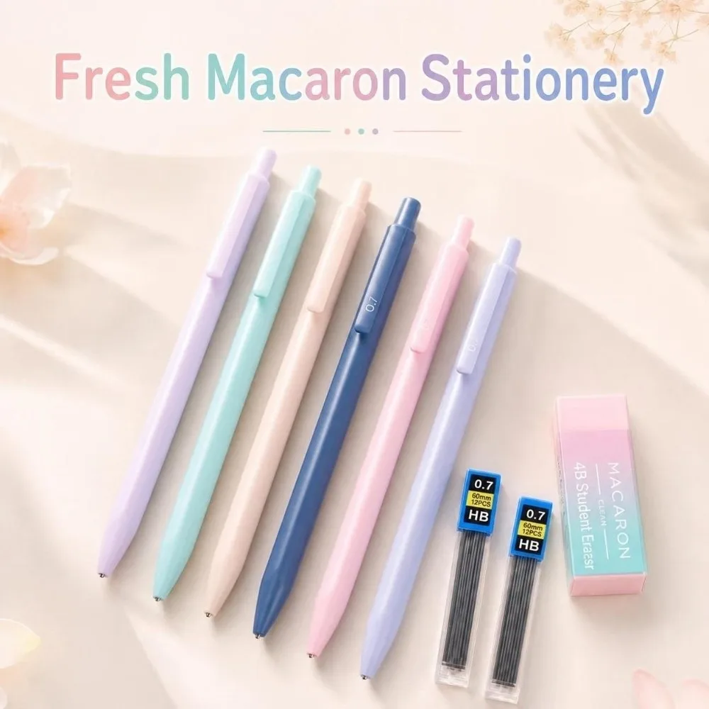 Macaron Color Mechanical Pencil Set 0.5/0.7mm with Lead Refills Eraser Automatic Pencils Propelling Pencil Kit