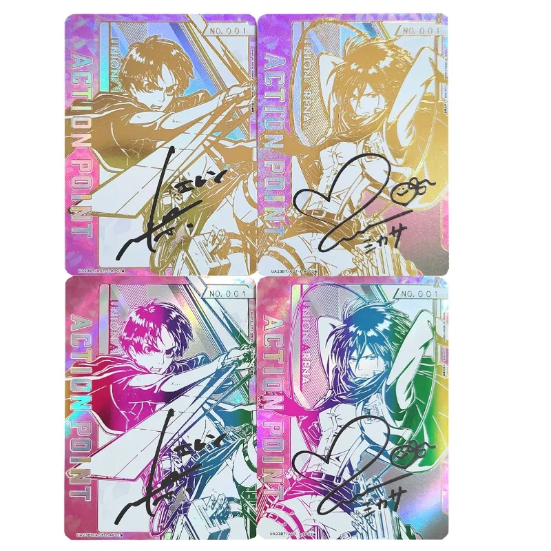 

2 шт. Анимационные коллекционные карты Attack on Titan: DIY-карты с горячим тиснением, складные флеш-карты ACG с Микасой Акерман, мультяшные игровые коллекционные карты