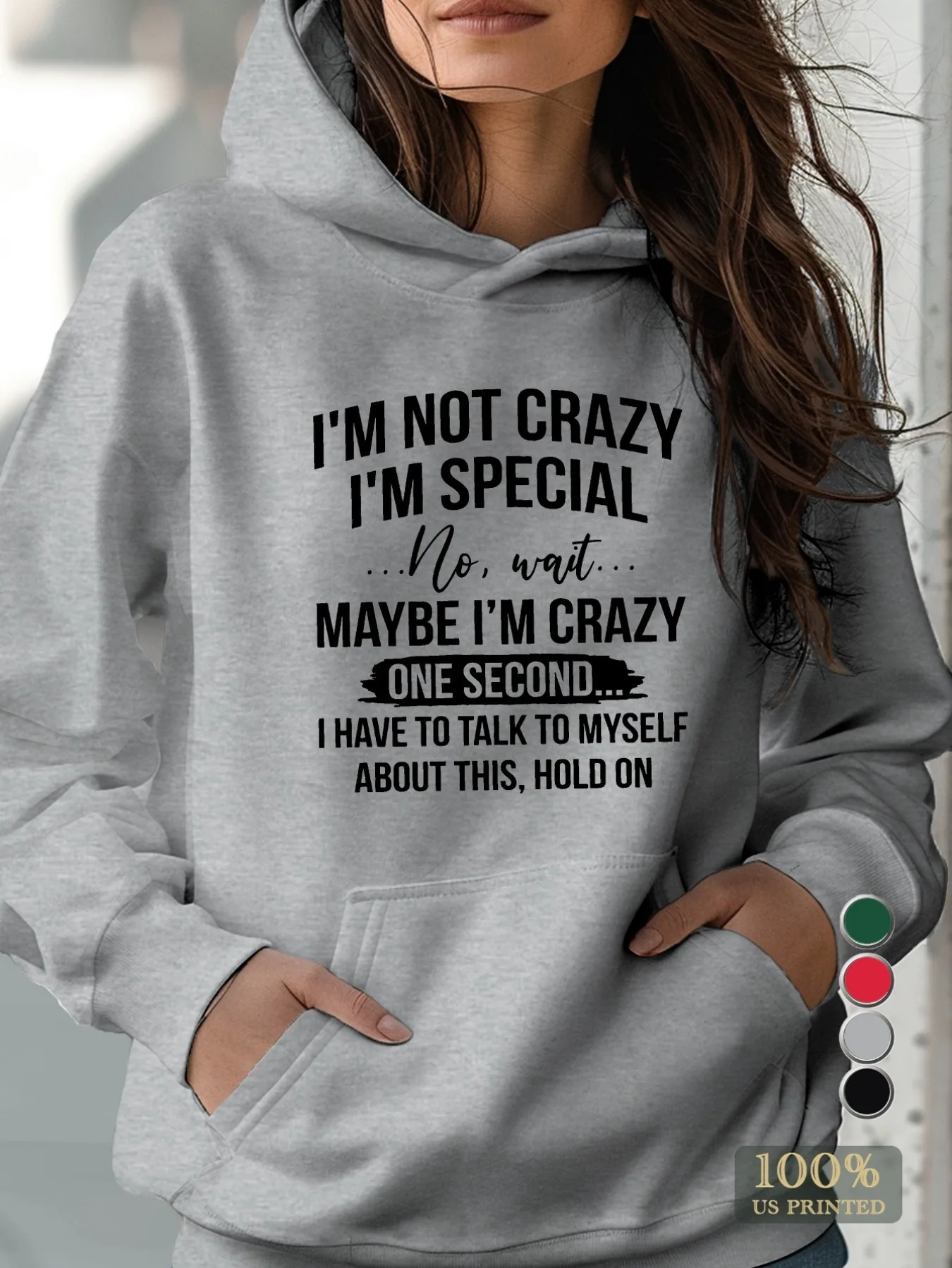 I Am Not Crazy Women\'s Hoodie Comfortable Monogram Print Hoodie, Casual Pocket Long Sleeve Drawstring Hoodie, Hoodie goth