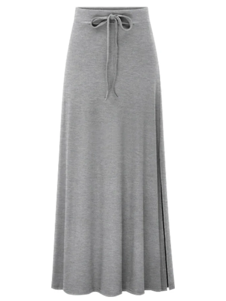 Women Casual Skirts 2024 Autumn Irregular Elastic Waist A-line Cotton Skirts Hip Slim Long Loose Sheds Skirts Bowknot Skirts