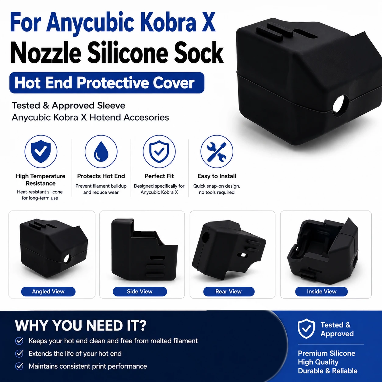 Anycubic Kobra X Silicone Sock 3D Printer Hotend Cover Case Heat Insulation Accessory for Enhanced Performance