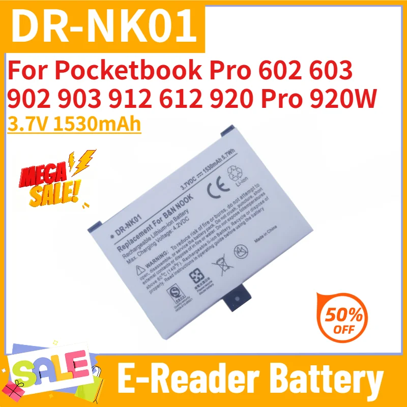 New 3.7V 1530mAh DR-NK01 Replacement Battery for Pocketbook Pro 602 603 902 903 912 612 920 Pro 920W Barnes&Noble NOOK BNRB1530