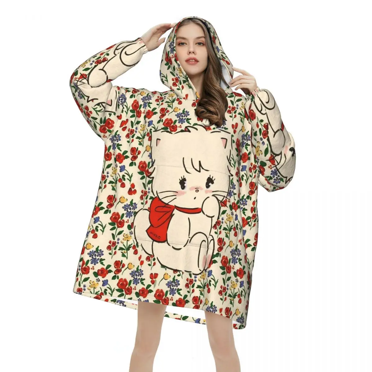 Pink Cartoon Mikko Mousse Wearable Blanket Hoodie for Women Men Warm Oversize Blanket Sweatshirt Thick Fleece Hooded Blanket