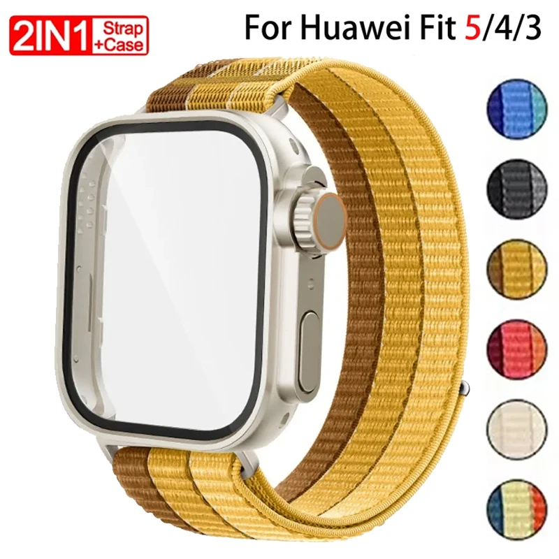 Geflochtenes Nylon-Armband + PC-Gehäuse für Huawei Watch Fit5 / Fit5Pro Displayschutzfolie für Huawei Fit 4 4pro Fit3 Uhrenarmband
