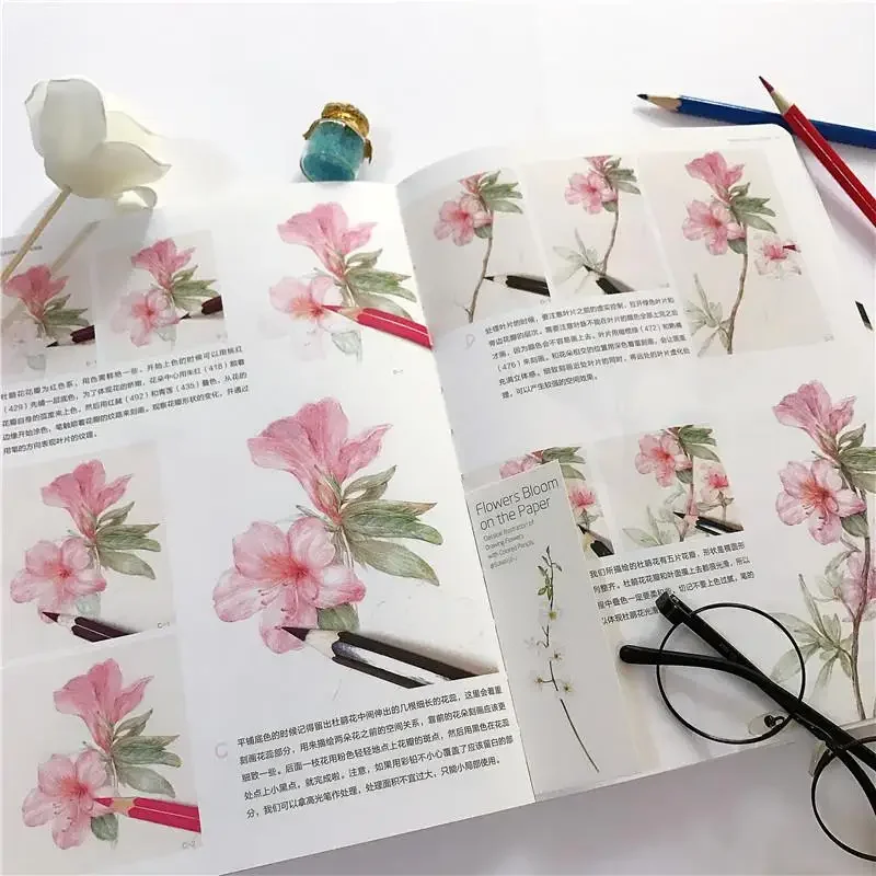 Flower painting open color lead flower tutorial book zero-based self-study colored pencil drawing primer illustration book