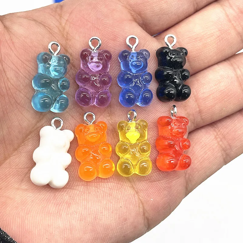 10Pcs Crystal Candy Bear Pendant Charms for Necklace Bracelet Earrings Jewelry Making Diy Findings Resin Bears Christmas Making