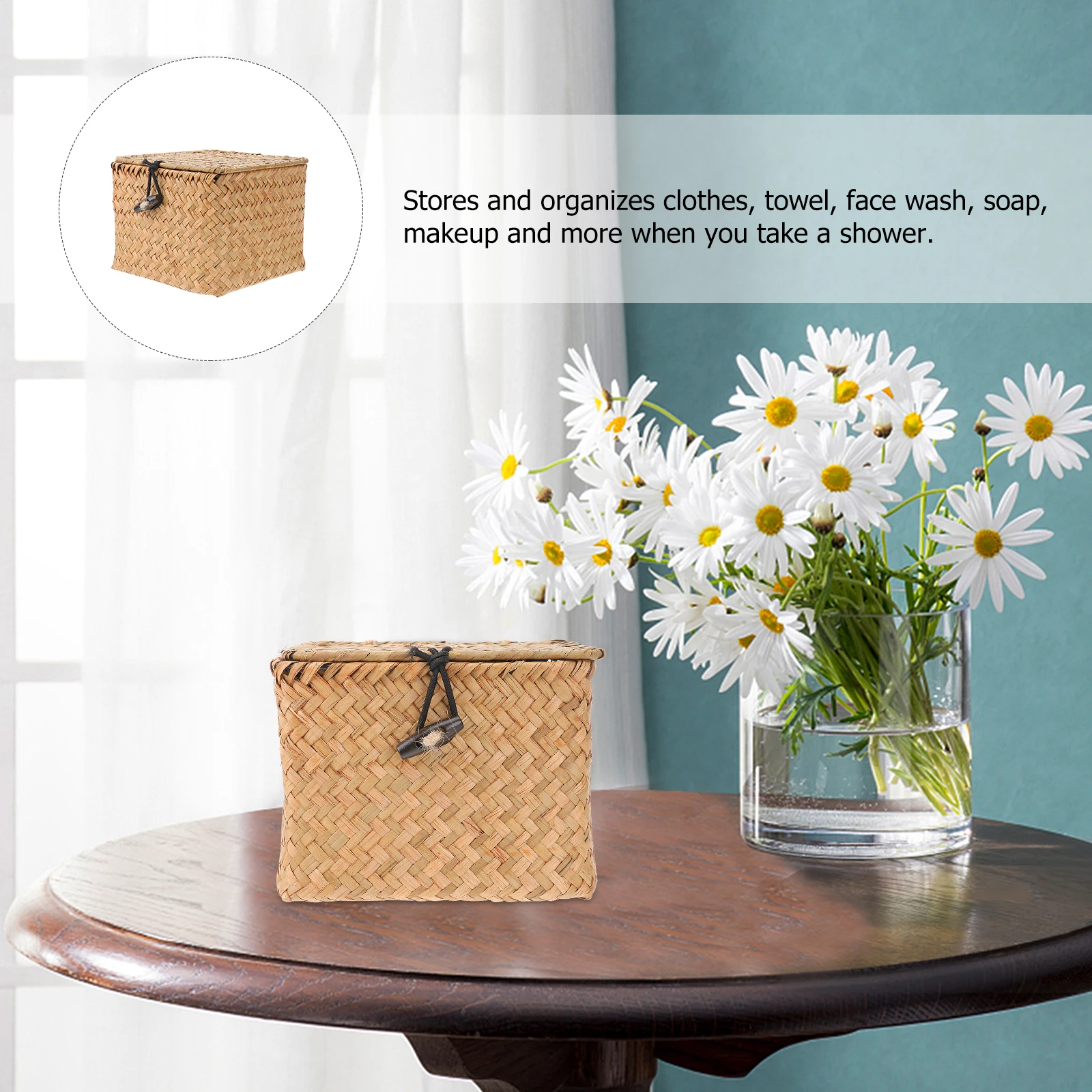 

Straw Plaited Tea Storage Box Organizer Holder Cattail Stem Cord Material Orange Small Sizekitchen Bar Accessory Home
