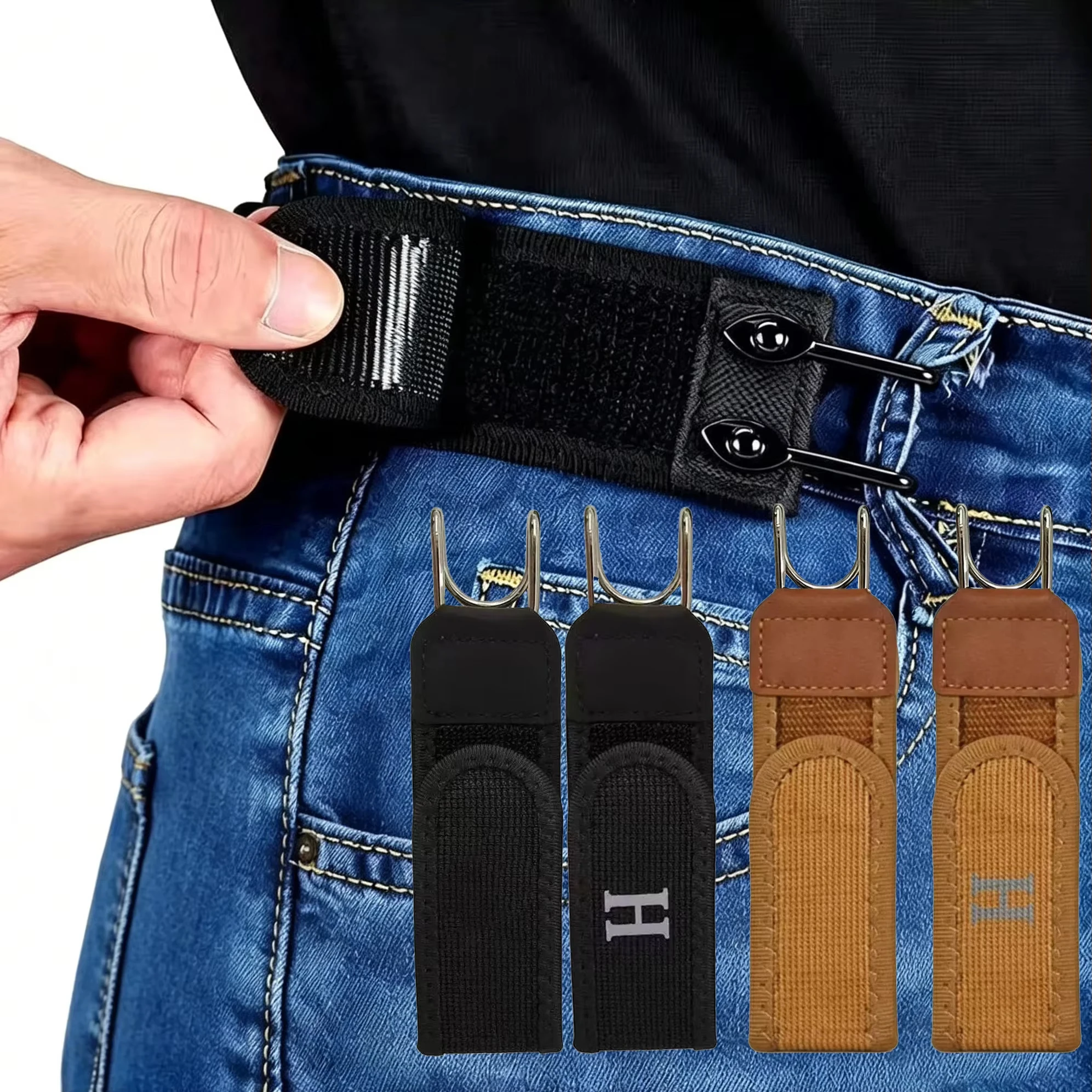 Adjustable Elastic Waistband Buckle, No-Sew Waist Tightener W/ Metal Hooks & Magic Tape, Fits Jeans/Pants/Skirts, Plus Size Hot