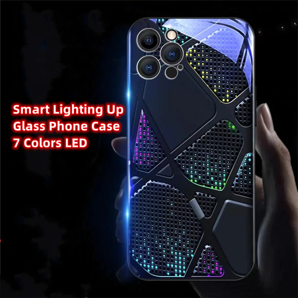 Dot Disco Pattern Sound Music Control Led Light Up Phone Case For iPhone 15 14 13 12 11 Pro Max XR XS Plus 6 7 8 SE2020