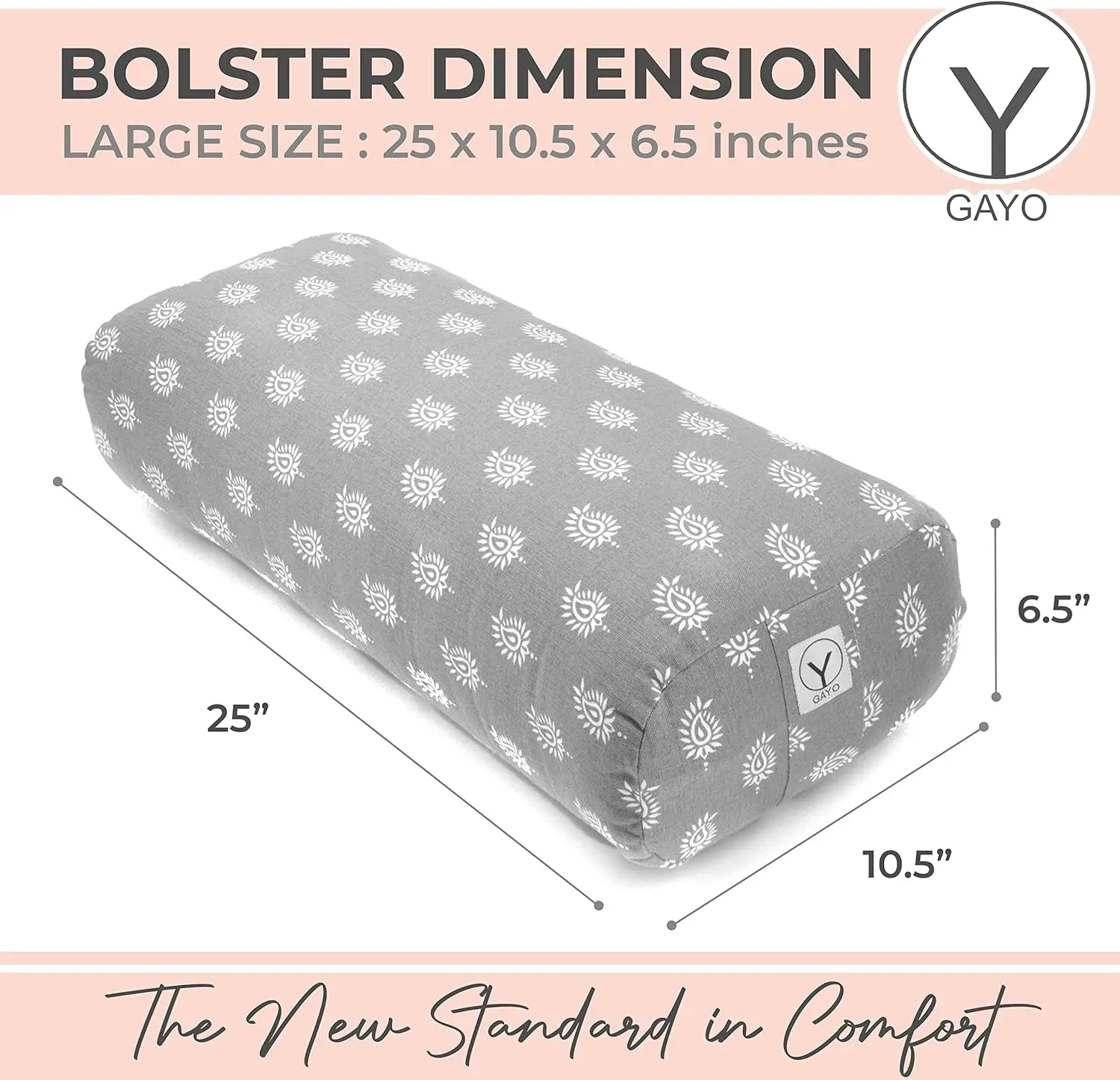 Yoga - 100% Cotton Yoga Bolster with Extra Washable Cover and Carry Bag