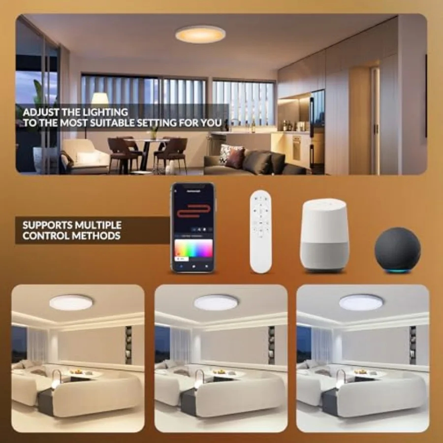 2 Pack 16 Inch Smart RGB LED Ceiling Light with Remote, WiFi Flush Mount Ceiling Light Compatible with Alexa and Google Home, 3