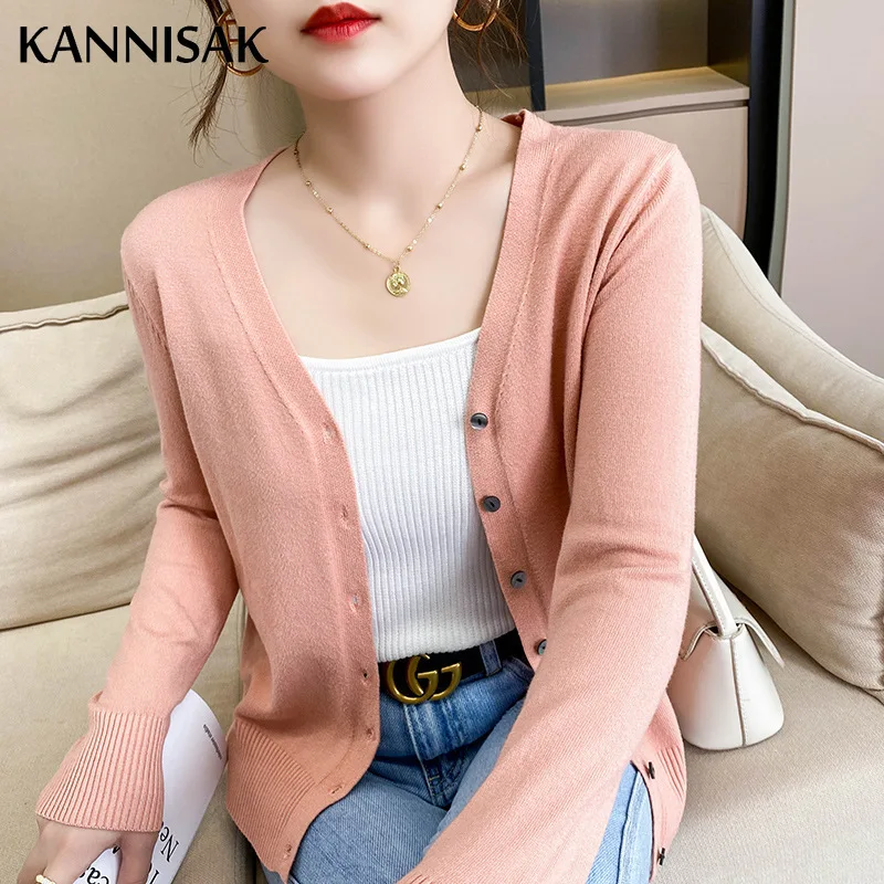 Spring Autumn Women Cardigans Loose Solid Single Breasted V-neck Pink Red Sweaters Fashion Korean Cardigan Jumpers Knitwear 2024