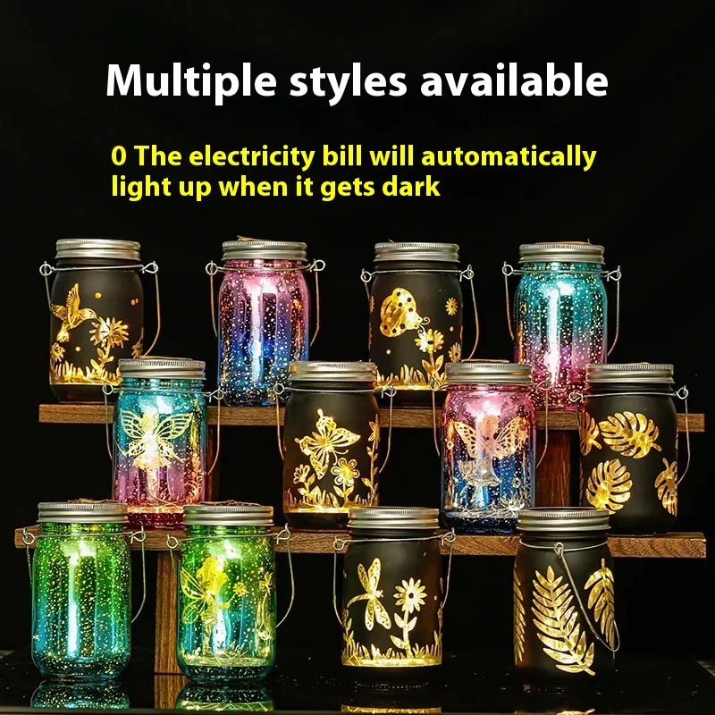 

Carved Solar-powered Mason Bottle Garden Decoration Outdoor Courtyard Hanging Light Creative Atmosphere Portable Night Light